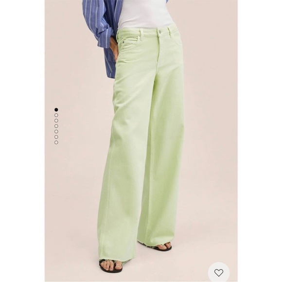 MNG by Mango Wide Leg Raw Hem Jeans | Pistachio Green | Size 0 (EU 32) - Picture 2 of 16